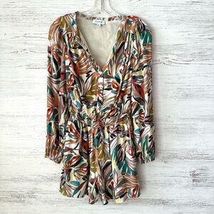 EVEREVE Evie Long Puff Sleeve Romper Tropical Abstract Print XS Neutral
